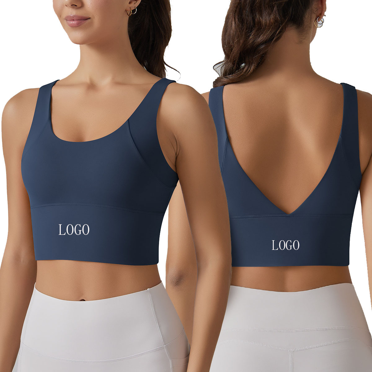 Women's Deep V Back Yoga Bra Short Top with Seamless Design Fitness and Running Sports Underwear Vest