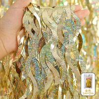 Tinsel feuille frange rideaux ondulé toile de fond pour les fêtes étincelle métallique ondulé feuille frange toile de fond rideau pour décorations de fête