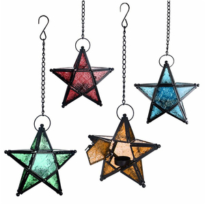European Retro Iron <strong>Lantern</strong> Home Decor Colored Glass Star <strong>Lanterns</strong> Windproof <strong>Candle</strong> <strong>Holder</strong> - Product Image 1