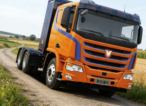 Sany Semi-<b>Trailer</b> Heavy Duty Orange Blue Front View Highway Driving - Product Image 6
