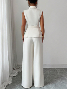 ชุดเซ็ต 2 ชิ้น เสื้อกั๊กสีพื้นเรียบหรูและกางเกงขายาวทรงตรง สไตล์ลำลองสำหรับผู้หญิง แฟชั่นฤดูใบไม้ร่วง - Product Image 4