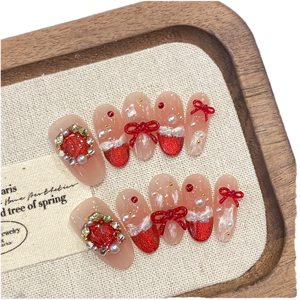 Offre Spéciale – <span class=keywords><strong>Faux</strong></span> <span class=keywords><strong>Ongles</strong></span> Nœud Papillon 3D Rose et Rouge en ABS de Haute Qualité, Style Noël, pour Femme - Product Image 1