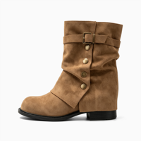 Bottes mi-mollet souples pour femmes en faux daim à talon épais et multi-boucles, personnalisables avec logo, faible MOQ, vente en gros pour l'hiver – Fabrication OEM/ODM