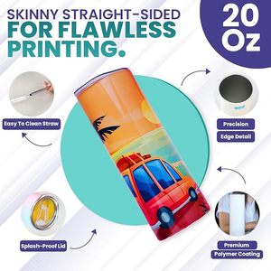 Sublimation Tumblers Blanks 20 oz Flat Edge Skinny Straight Sublimation Cups With Lids and Straws for Heat Press - Product Image 5