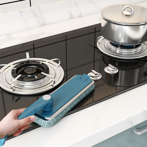 Brosse de nettoyage ménager multifonction pliable avec tête en microfibre, brosse à poussière de cuisine, tête de rechange bleue - Product Image 3