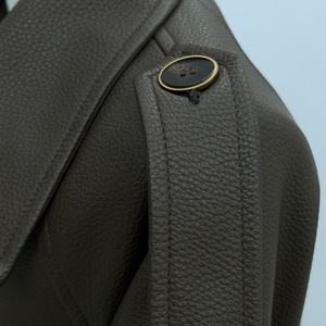 Veste en cuir marron tendance pour <span class=keywords><strong>femme</strong></span>, veste en cuir élégante à col court et cintrée - Product Image 5