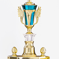 Trofeos de Bádminton de Alta Calidad, Diseño Azul Dorado, Impresión UV, ABS, Premio Popular RZ09