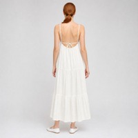 Robe longue en coton pour femme, bretelles spaghetti, col en V, bordure en dentelle, dos nu, tenue d'été pour lune de miel, fabricant