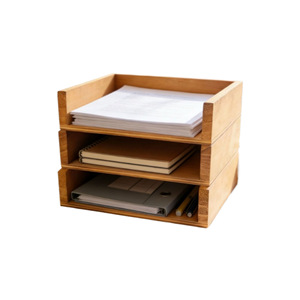 Bandeja de almacenamiento de escritorio de madera maciza, organizador de oficina rectangular apilable para documentos y artículos diversos - Product Image 4