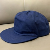 Gorra de 5 Paneles Personalizada por el Fabricante, sin Estructura, con Logotipo Bordado, Azul Marino, de Sarga de Algodón, Visera Plana, Cierre a Presión, Servicio OEM