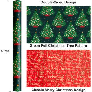 Reversible Christmas <b>Wrapping</b> <b>Paper</b> Green Tree Design 17 Inch X 33 Feet Metallic Foil Double Side Holiday Gift Wrap - Product Image 3
