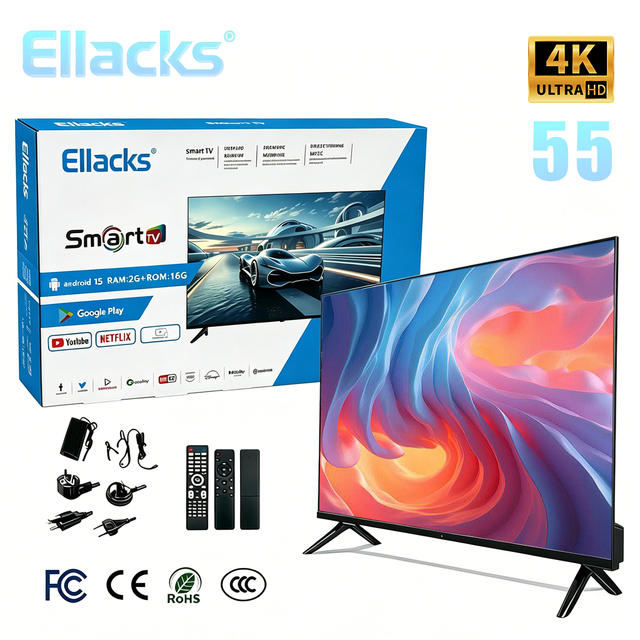 55 Inch 4K Frameless Android Smart TV Dual Band WiFi BT DVB ATSC ISDB UHD Television OEM Wholesale Factory LED Screen