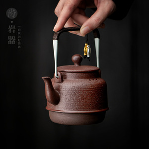 Retro Style Rough Pottery Teapot And Tea Stove <b>Set</b> With Lid Heat Resistant For Home Tea Room Use - Product Image 4