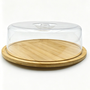 Boîte de rangement pour ustensiles de cuisine avec couvercle en PS, couvercle de conservation alimentaire en bambou, <span class=keywords><strong>plateau</strong></span> de présentation anti-poussière pour gâteaux en bambou - Product Image 1