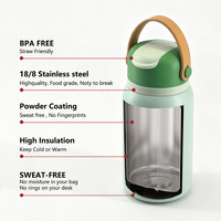 Bouteille d'eau en acier inoxydable à double paroi isolante sans BPA de 450 ml/15 oz pour enfants, avec paille et couvercle, utilisable d'une seule main