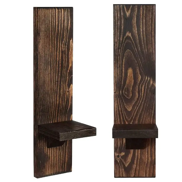 Wall Sconce Candle Holders, Wooden Wall Mounted Hanging Shelves - Set of 2