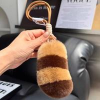 Porte-clés en peluche tendance et moelleux, en vraie fourrure de lapin Rex, motif queue de tigre, mignon, pendentif pour clés de voiture, sacs et sacs à main, cadeau de dessin animé