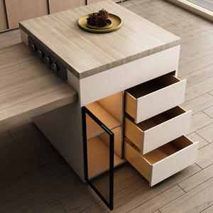 Isola Multifunzionale in Legno di Alta Gamma con Piano in Pietra, Design Italiano di Lusso Leggero, <span class=keywords><strong>Penisola</strong></span> da Cucina Rettangolare - Product Image 2