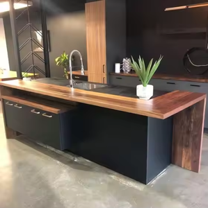 <span class=keywords><strong>Comptoir</strong></span> moderne en bois de <span class=keywords><strong>noyer</strong></span> avec évier Table de cuisine de luxe en bois avec îlot de bar et armoire personnalisée - Product Image 1