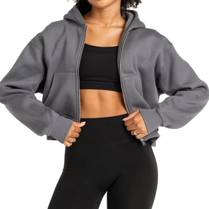 Impresión de logotipo de manga larga Crop Zipper Hoodie Sudaderas Mujeres Crop Top Hoodie - Product Image 3