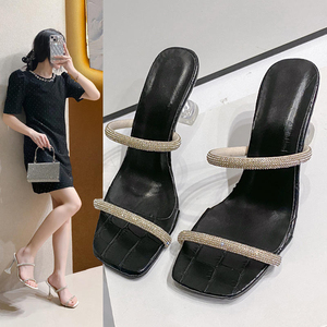 Sandalias de Tacón Alto con Plataforma y Correa de Pedrería Estilo Francés, Parte Superior de PU, Suela de Goma, Zapatos de Mujer, Novedad de Primavera, Punta Cuadrada - Product Image 5