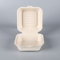 Boîte à clapet 6x6 pouces en pulpe de canne à sucre, biodégradable, jetable, pour plats à emporter, en bagasse durable, pour déjeuners