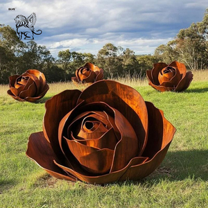 Sculpture de <span class=keywords><strong>rose</strong></span> en acier corten rouillé, grande taille, décoration de jardin d'extérieur, statue de paysage de parc, BLVE - Product Image 2