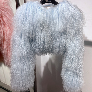Vente en gros d'usine, <span class=keywords><strong>manteau</strong></span> en fourrure de mouton de Mongolie véritable de haute qualité, court, bouclé, col rond, pour femmes - Product Image 4