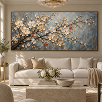 Lukisan Minyak Buket Peony Putih Vas Biru Emas Still Life Kanvas Bertekstur Seni Dinding untuk Ruang Tamu Hotel Villa
