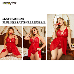 Lingerie sexy douce et lisse de haute qualité, babydoll en dentelle rouge, vêtements de nuit pour femmes, vêtements de nuit sexy, taille plus, élastique, taille haute - Product Image 4