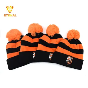 Custom Company Name Logo Embroidery Orange Winter Knit Hats Beanie
