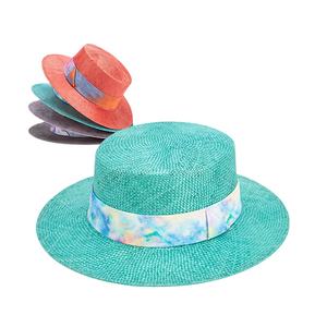 LINGLONG Verano Sisal Cáñamo Paja Cordobes Sombrero Brim Flat Top Sombrero De Verano Colorido Ruban Boater Circunferencia Sombreros para el sol - Product Image 1