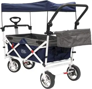 Chariot de jardin pliable créatif <span class=keywords><strong>extra</strong></span> <span class=keywords><strong>large</strong></span> avec auvent amovible chariots pliants chariots utilitaires avec roues et rangement arrière - Product Image 4