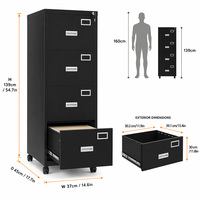 Elegante Archivador Móvil de Acero con Pedestal, 4 Cajones, con Cerradura, Gabinete de Almacenamiento de Oficina de Metal y Acero
