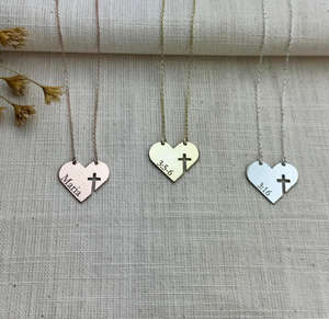 Collar de Acero Inoxidable con Cruz de Corazón y Versículo Bíblico Personalizado en Oro, Colgante Inspirador, Joyería de Fe Cristiana para Mujer - Product Image 1