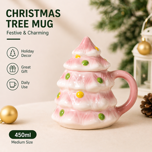 Taza de café de cerámica con diseño de árbol de Navidad y tapa, bonita taza festiva para bebidas, regalo para el hogar u oficina, venta al por mayor - Product Image 4