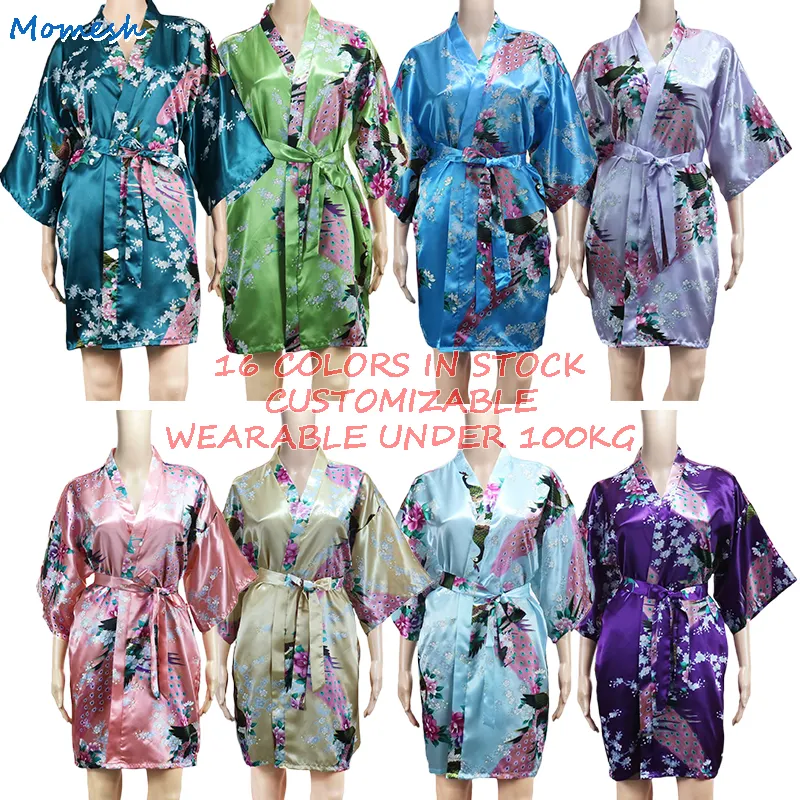 Custom Women's Polyester Floral Kimono Robe Bathrobe for Wedding Party Bridesmaid Silk Satin Robes