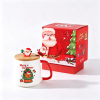 Ensemble de tasses en céramique créatives pour Noël avec motif Père Noël, résistantes aux hautes températures, boîte cadeau incluant tasse, couvercle et cuillère