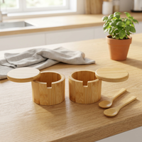 Support de rangement de comptoir à un niveau pour pots à épices en bambou avec couvercles, organisateur de cuisine, personnalisable avec logo et taille OEM