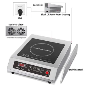 Stainless Steel Housing 3500W High-Power Double Fans Induction Cooktop Commercial Induction Cooker