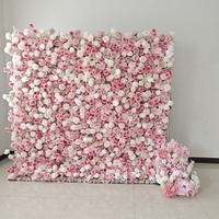 Mur de fleurs artificielles personnalisées, toile de haute qualité, déroulable, fond de scène fleuri rose pour décorations de fête et d'anniversaire
