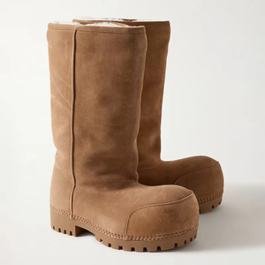 Alta qualità pelle scamosciata neve inverno Designer caldo blocco tacchi grossi a metà polpaccio alta punta rotonda piattaforma di pelliccia stivali da <span class=keywords><strong>donna</strong></span> - Product Image 1