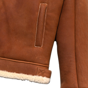 Premium Whiskey <b>Brown</b> Color Genuine <b>Leather</b> Shearling Bomber <b>Jacket</b> for <b>Men</b> - Product Image 6