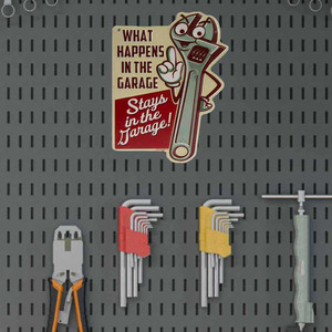 Panneau en métal gaufré « Ce qui se passe dans le <span class=keywords><strong>garage</strong></span> » - Panneau de <span class=keywords><strong>garage</strong></span> amusant, panneau de style vintage pour la cuisine ou la « cave » du homme - Product Image 4