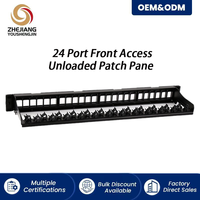 Panel Patch Cat6 24 Port, Modul Depan Dapat Dilepas, Rak Mount 19 Inch dengan Manajemen Kabel