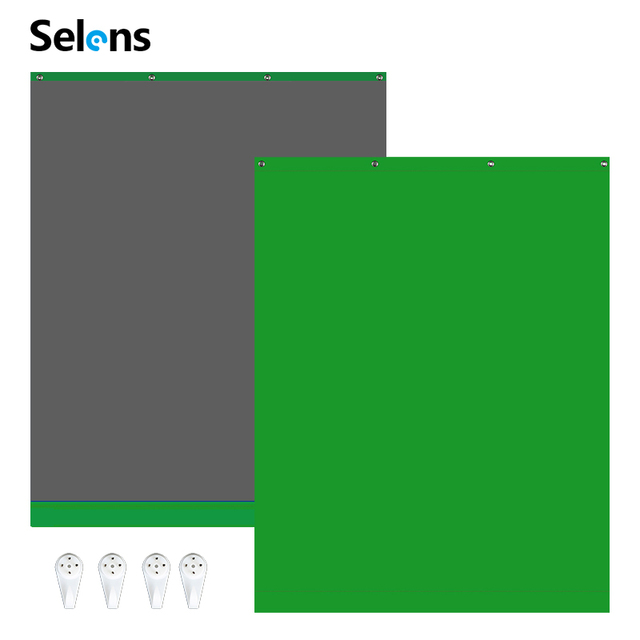 Selens 150x200cm Green Grey Screen 2 in 1 Curtain Backdrop 59x78in Photography Background 4 Hooks Chroma Key Backdrop for Video