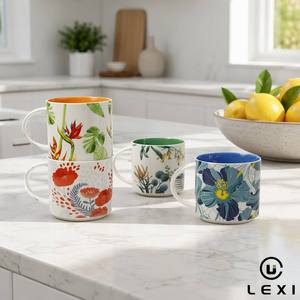 Ensemble de tasses en céramique à motif botanique tropical, Monstera, Hibiscus, Fleur de <span class=keywords><strong>paradis</strong></span>, intérieur coloré, tasses à café et à thé, cadeau - Product Image 3
