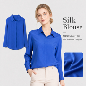 Silk Women's Commuter Office Shirt Double Crepe <b>Long</b> Sleeve Blouse Custom Logo Premium Soft Breathable Elegant Business <b>Top</b> - Product Image 1