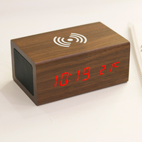 Emaf Elektrische Desktop Draadloze Oplaadtafel Led Digitale Bt Draadloze Draagbare Luidspreker Hout Wekker Met Laadstation