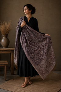 Luxury Embroidered Shawl Floral Artistic Print Soft Warm Breathable Lightweight Reversible Winter Wrap Women Long Fringe Elegant - Product Image 4